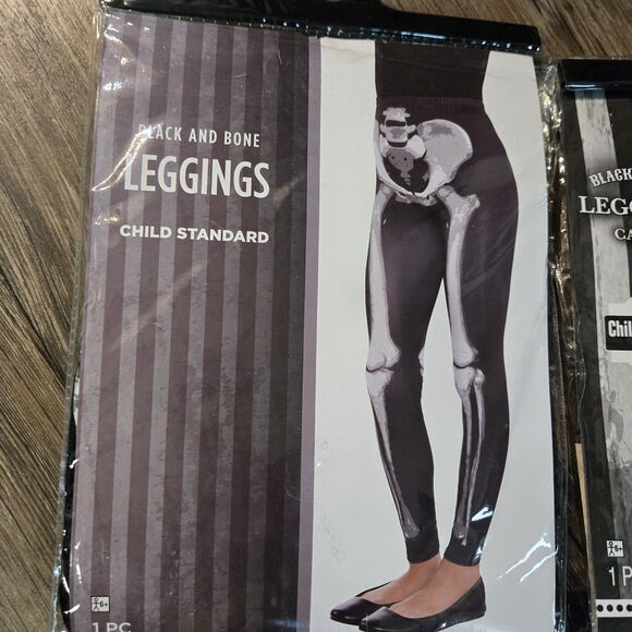 Halloween Black And Bone Leggings Child Standard Size Lot Of 4 Brand New - Picture 2 of 6